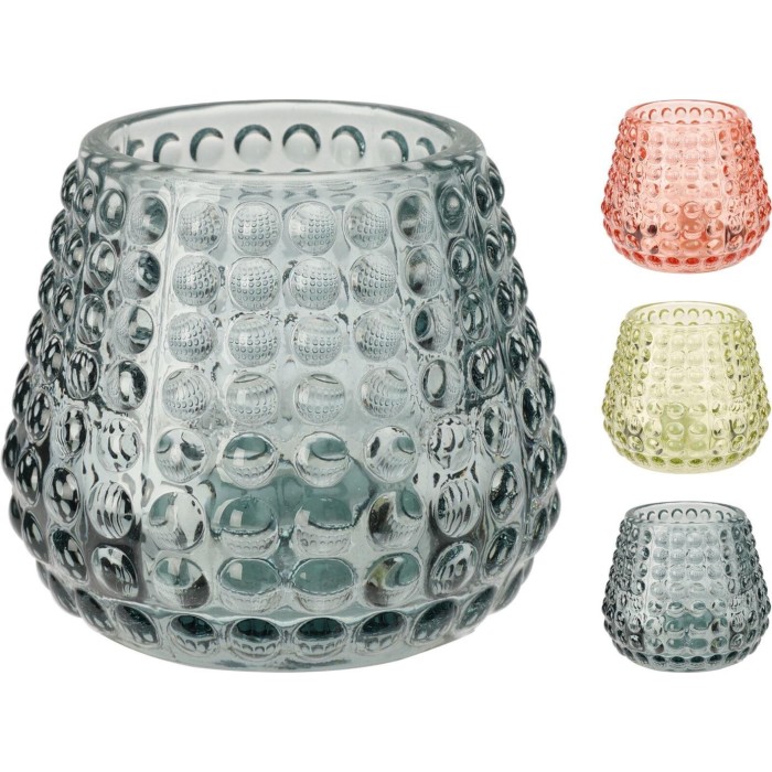 PORTA TEALIGHT VETRO 7X7CM 3 ASSORTITI